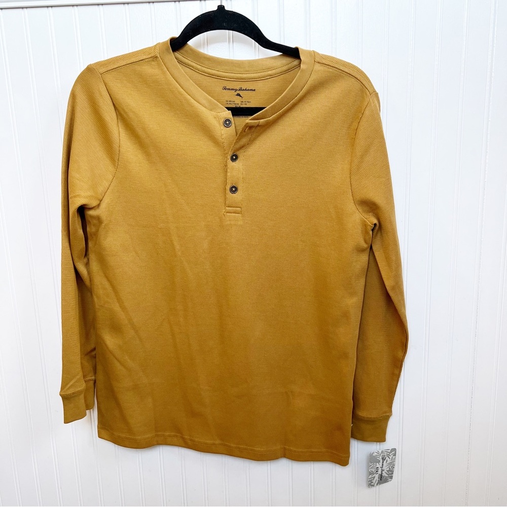 Tommy Bahama Kids NWT Mustard Yellow Textured Long Sleeve Henley Boys XXL 16